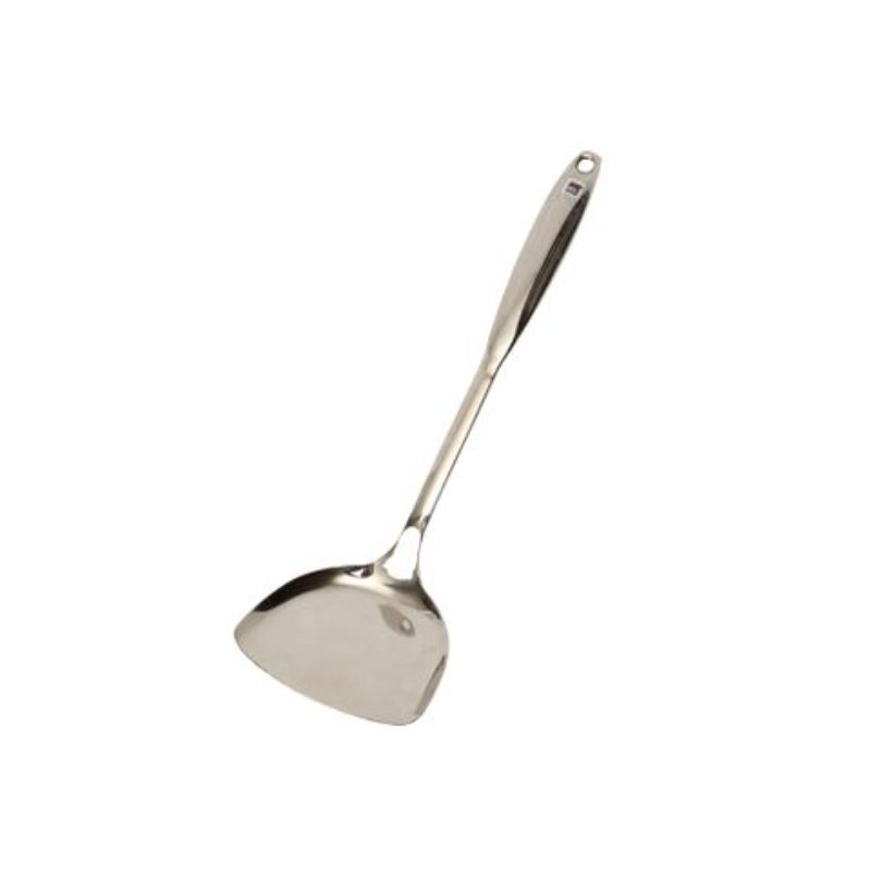 Stainless steel 37cm wok spatula designed for authentic Asian cooking and perfecting stir-frying techniques.