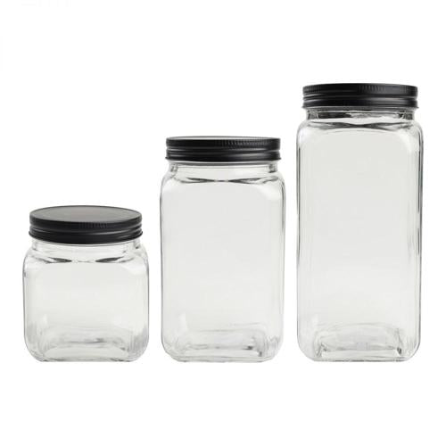 Large Square Glass Jar With Black Lid  T&G