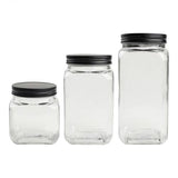 Large Square Glass Jar With Black Lid  T&G
