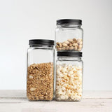 Large Square Glass Jar With Black Lid  T&G