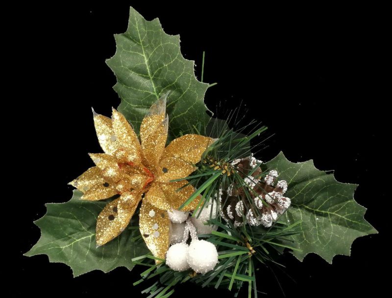 Artificial Poinsettia Pick with Cone & Snowball