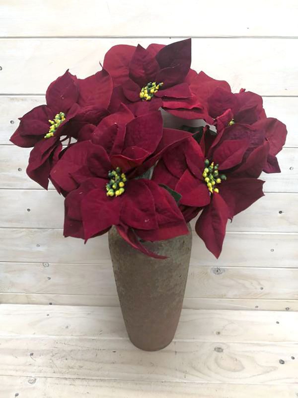 Artificial Poinsettia Bush - Large Burgundy x 5 (22cm)