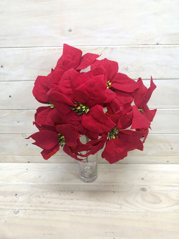 Artificial Poinsettia Bush - Red  x 7 (18cm)