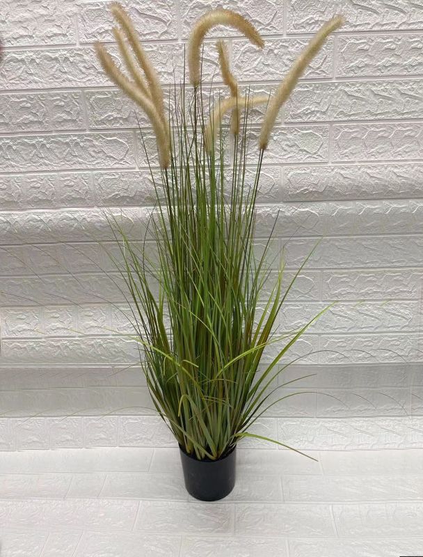 Artificial 120cm Onion Grass Plant Pot with Cat Tail (120cm)
