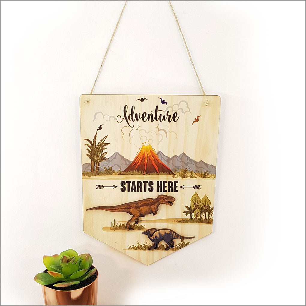 Wall Art - Printed Pine Flag: Adventure Starts Here