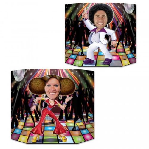 Vibrant Disco Couple Dancers Photo Prop, 94cm x 64cm, featuring glamorous male and female dancers for festive party memories.