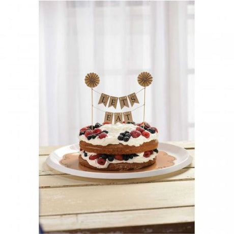 Kraft table banner with wooden picks for customizable event decor, perfect for parties and celebrations.