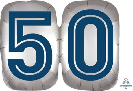 Vibrant SuperShape Happy Birthday balloon for men, celebrating a fabulous 50th milestone in style.