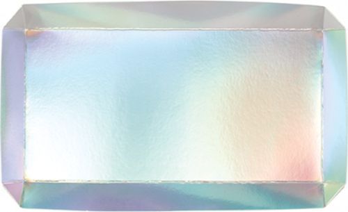 Pack of 2 shimmering iridescent cardboard trays, perfect for serving snacks and adding glam to any celebration.