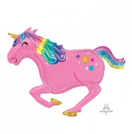 SuperShape Pink Unicorn Balloon: 99cm x 86cm, vibrant self-sealing foil, perfect for kids' parties and whimsical decor.