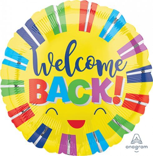 45cm self-sealing foil balloon with vibrant colourful stripes, perfect for welcome back celebrations and festive decor.