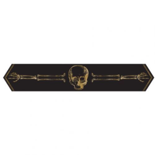 Skeleton Design Table Runner measuring 33cm x 1.85m, perfect for Halloween with spooky elegance and durability.