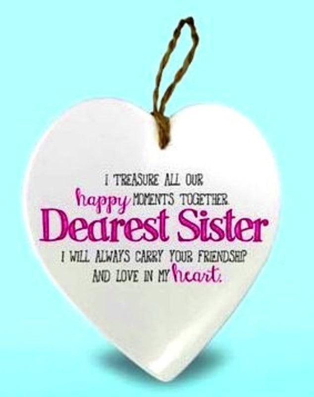 Hanging Ornament - Ceramic Hearts with Messages - Sister (Set of 3)