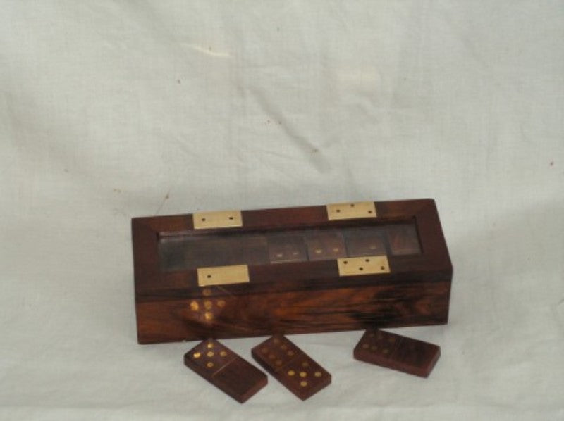 Dominos In Glass Top Box (Game) - Indian Brass