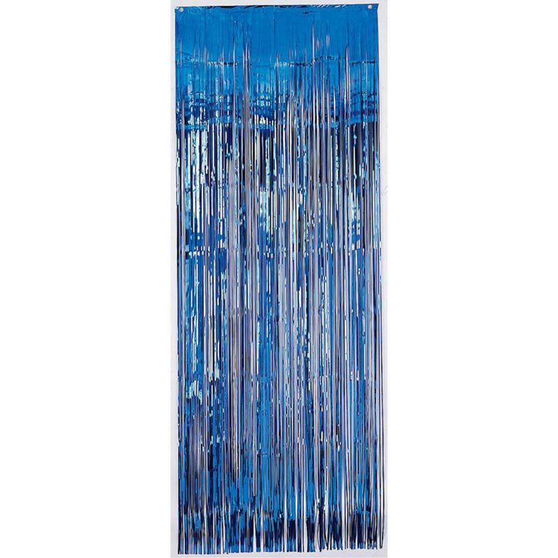 Bright royal blue metallic curtain, 91.4cm x 2.43m, adds elegance and privacy to any room with its luxurious shimmer.