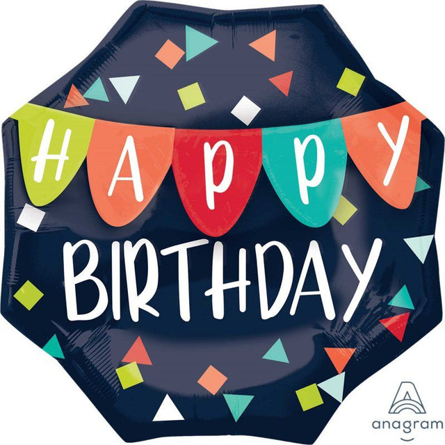 Vibrant 55cm foil balloon featuring colorful 'Happy Birthday' design, perfect for festive celebrations and decorations.