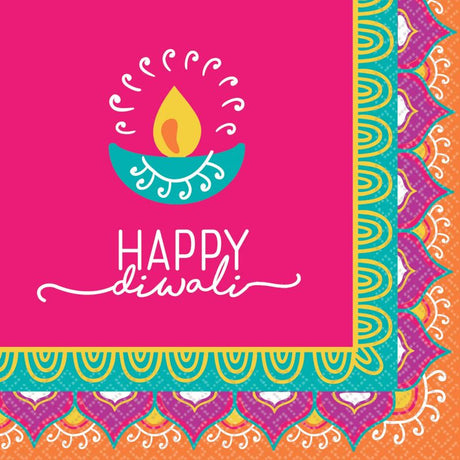 Vibrant Diwali Beverage Napkins in a pack of 16, featuring colorful designs perfect for festive gatherings.