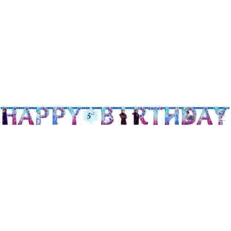 Frozen 2 Jumbo Birthday Banner featuring Elsa and Anna, customizable for any age, perfect for kids’ birthday celebrations.