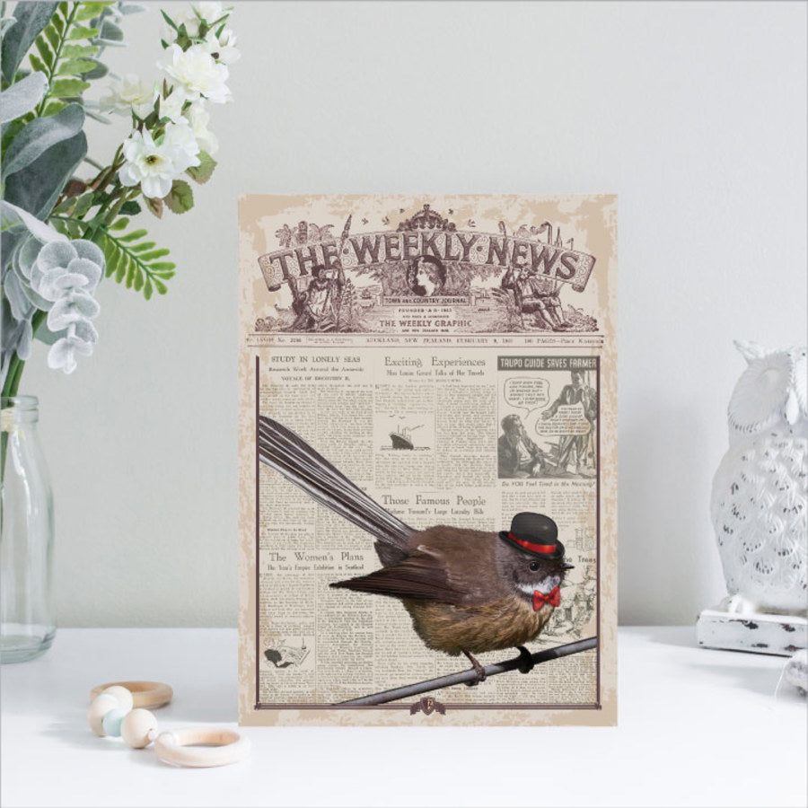 Kiwiana Wall Art - Rectangle Small: Vintage Fantail