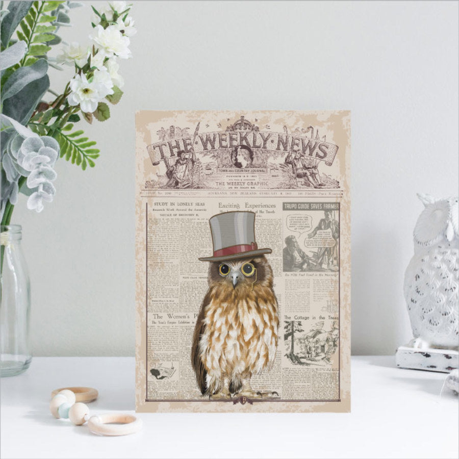 Kiwiana Wall Art - Rectangle Small : Vintage Ruru Morepork