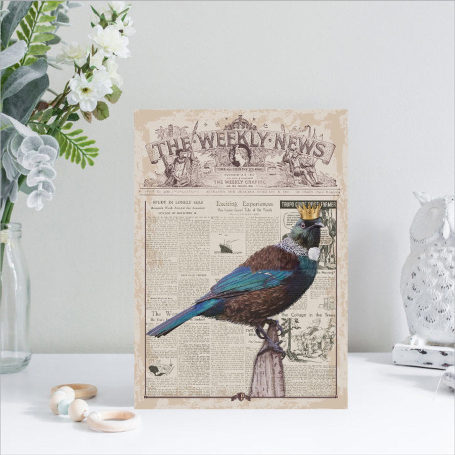 Kiwiana Wall Art - Rectangle Small: Vintage Tui - Printed Circle | Rectangle