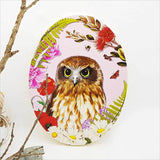 Kiwiana Wall Art - Ply Oval: Floral NZ Bird Ruru Morepork