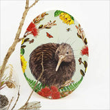 Kiwiana Wall Art - Ply Oval: Floral NZ Bird Kiwi