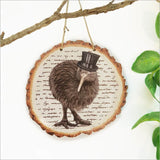Vintage Kiwi wood slice art offering vibrant colors and rustic charm, perfect for home decor and nature lovers.