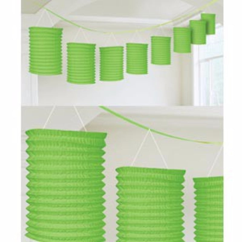 Green Lantern Garland with 8 paper lanterns on a 3.65m cord, perfect for festive indoor and outdoor decoration.