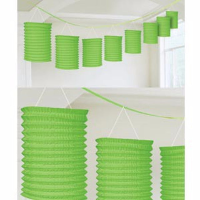 Green Lantern Garland with 8 paper lanterns on a 3.65m cord, perfect for festive indoor and outdoor decoration.