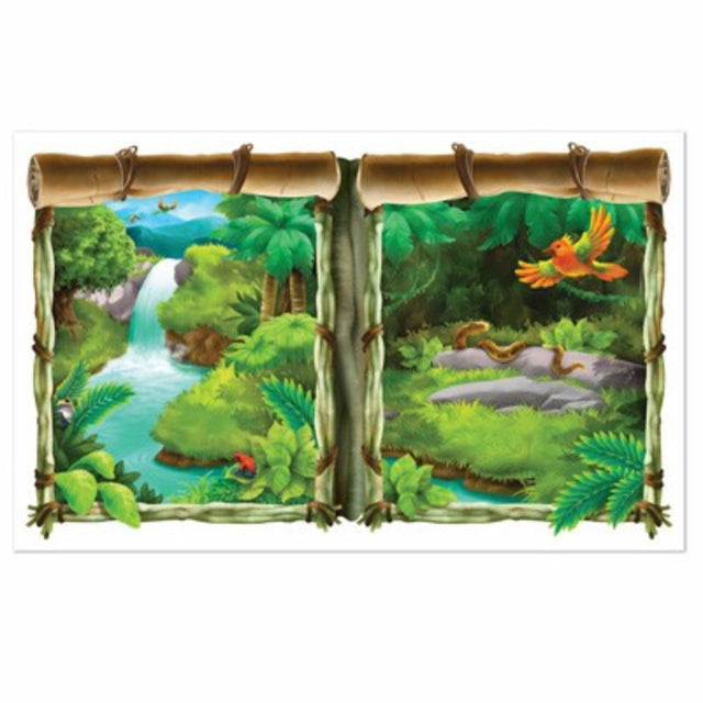 Vibrant Scene Setter Jungle Window View backdrop, 1.5m wide x 1m high, perfect for tropical-themed decor.