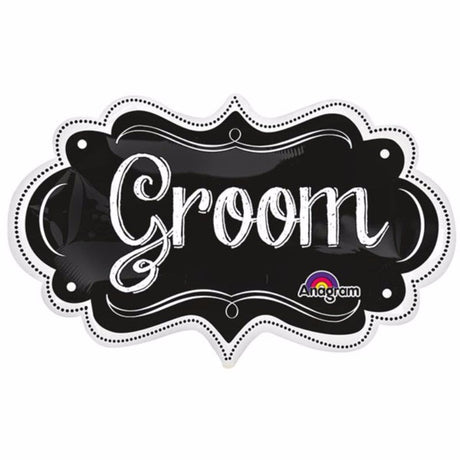 Shape Groom Chalkboard Marquee Black balloon, 40cm x 68cm, self-sealing, customizable with chalk for events.