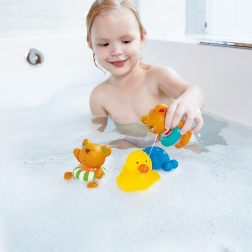 Hape  - Teddy And Friends Squirt Bath Toys