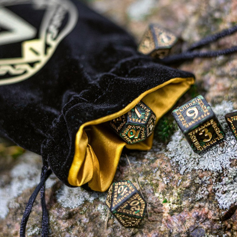 Q Workshop - Runic Black & Golden Velour Dice Bag