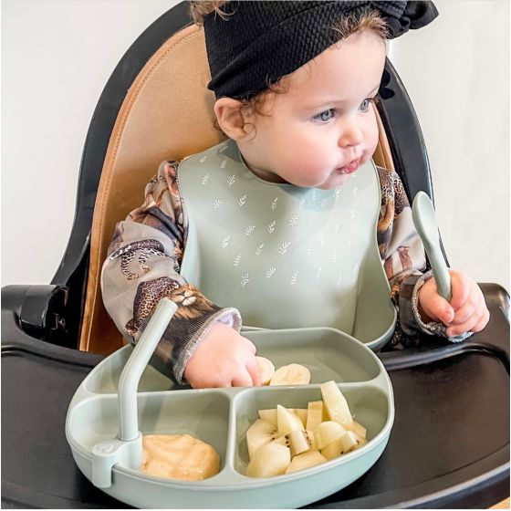 Silicone Bib With Spoon - Slate Blue - All4Ella