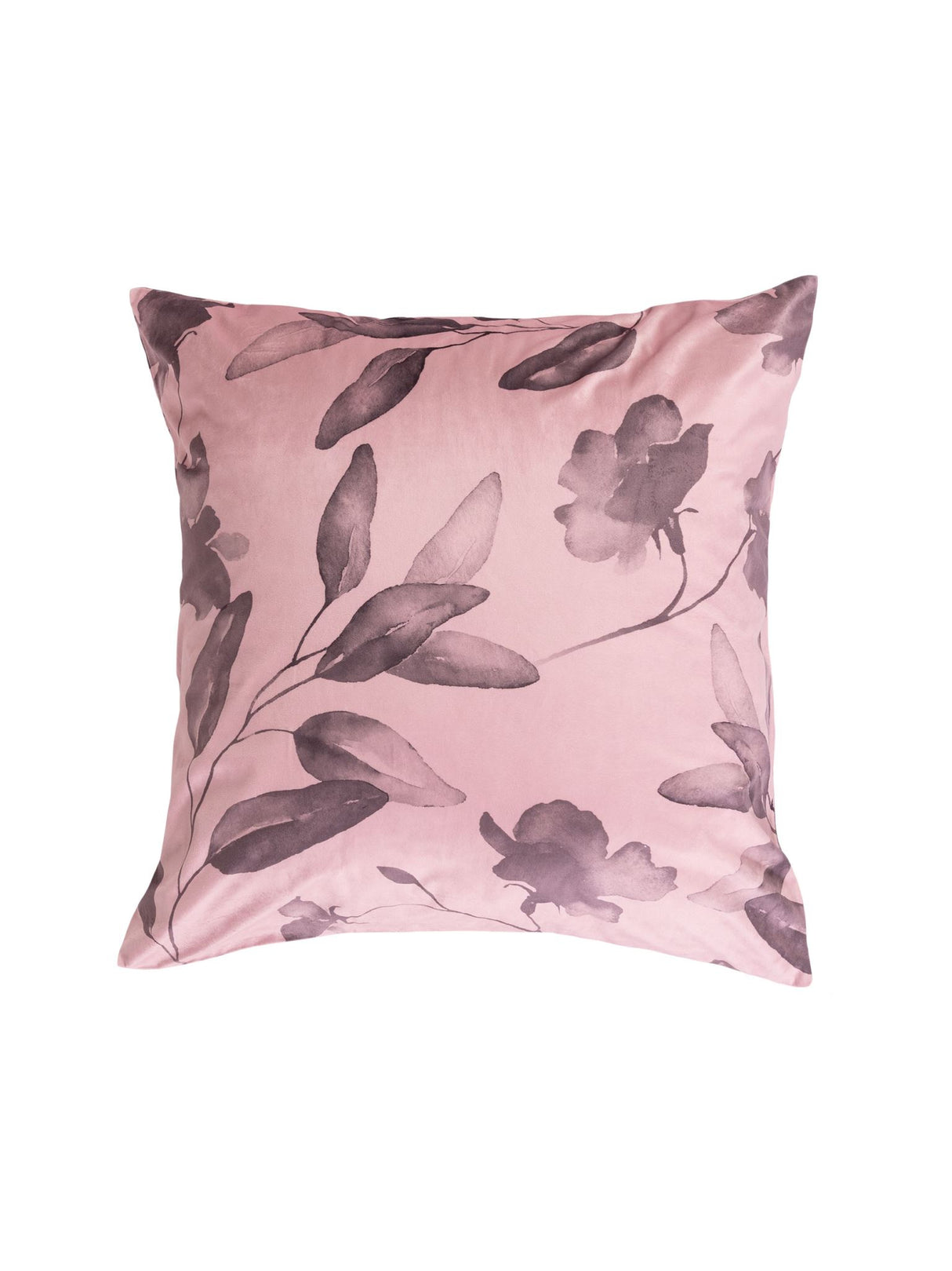 Chiara European Pillowcase by Savona, 65x65cm, features a floral watercolor design in dusky pink and brown on soft velvet.