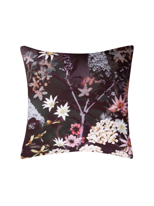 Hinterland European Pillowcase by Savona features blooming florals on a burgundy background, crafted in luxe cotton sateen.