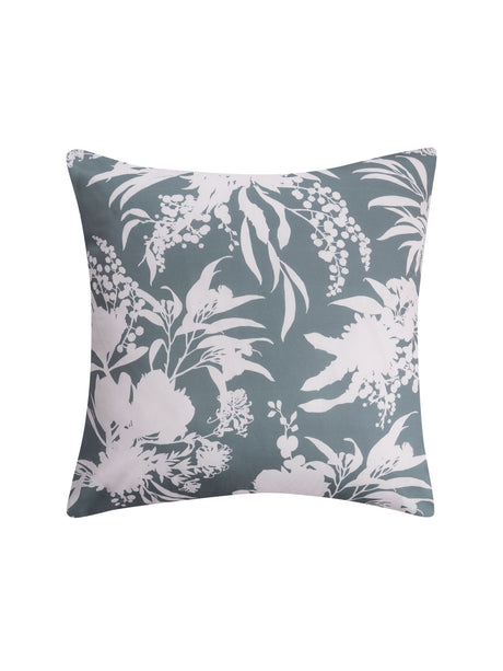 Elegant Nella European pillowcase featuring creamy white and grey foliage design, crafted from soft 100% cotton sateen.