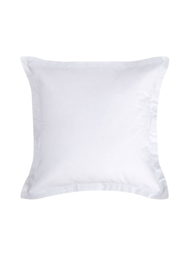 Elegant white Euro pillowcase with textured waffle front and cotton percale reverse, framed by a 4cm flange.