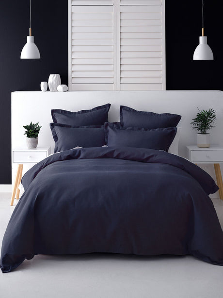 Elegant Nova Navy European Pillow Case from SAVONA, crafted from 100% cotton waffle with a tailored flange, perfect for sophisticated decor.