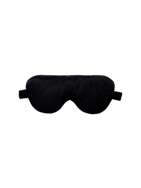 Luxurious black silk sleep mask by Savona, designed for ultimate comfort and light-blocking relaxation.