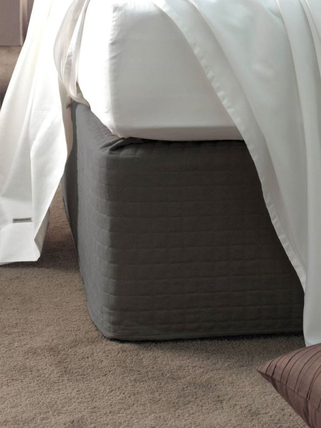 Quilted faux suede valance for double beds, stylishly covers bed base without removing mattress, 137x200cm size.