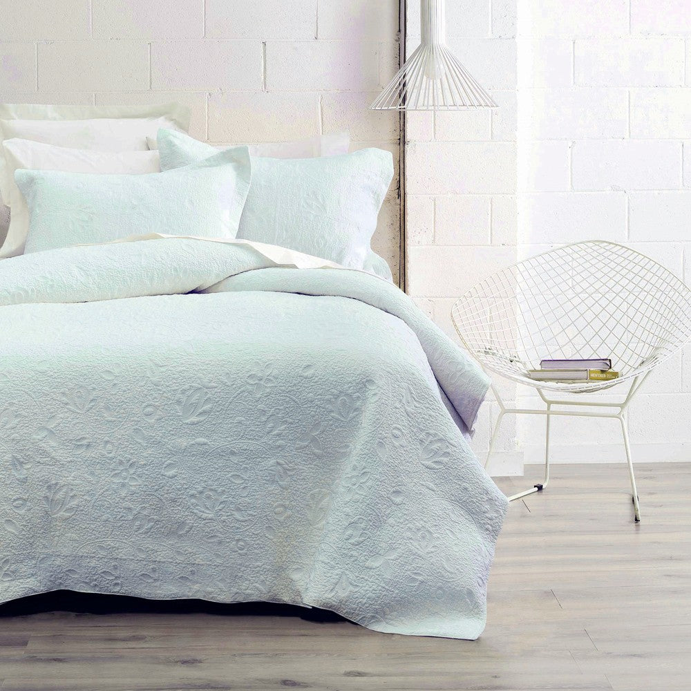 King Single Bedspread Set in Chantel Duckegg, 100% cotton with elegant quilting, ideal for a stylish and comfortable bedroom.