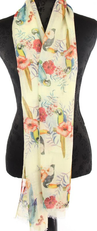 Scarf - Bird & Leaves Print  Mint