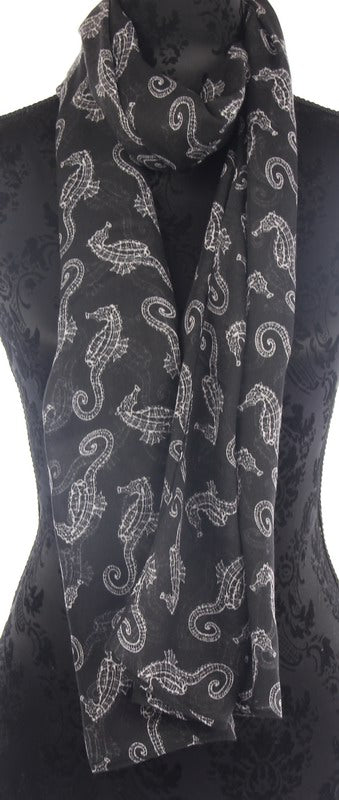 Scarf - Seahorses  Black