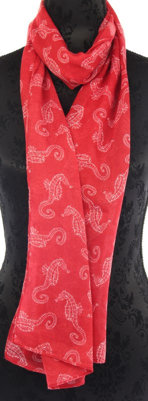 Scarf - Seahorses  Red