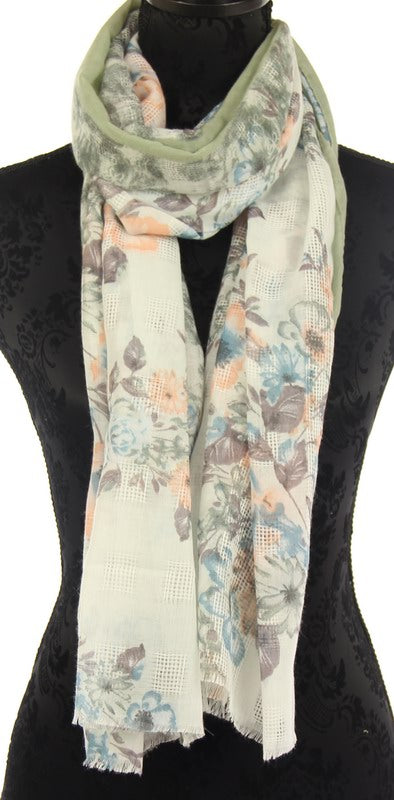 Scarf - Small Floral Lattice Texture  - Moss