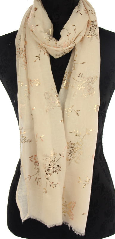 Scarf - Flower Rose Gold Foil  - White