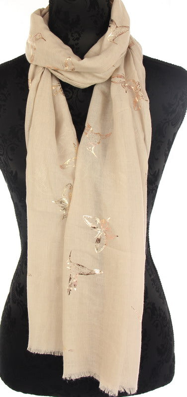 Scarf - Hummingbird Rose Gold Foil Sca - Taupe