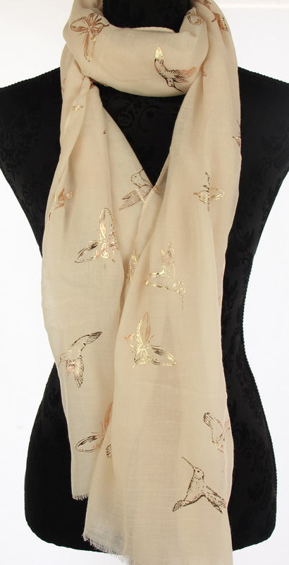 Scarf - Hummingbird Rose Gold Foil Sca - White